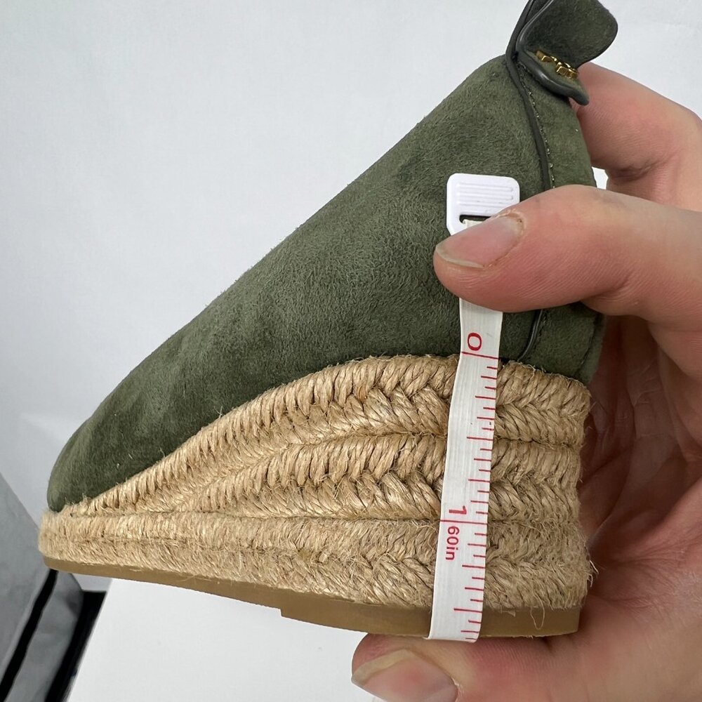 Tory Burch Heather Espadrille Ankle Wrap Wedge Leccio Green Suede - Picture 11 of 12